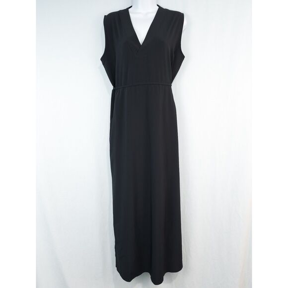 Athleta Marlow Maxi Dress Womens XS Black Side Slits Stretchy Oversized V Neck - Picture 1 of 16